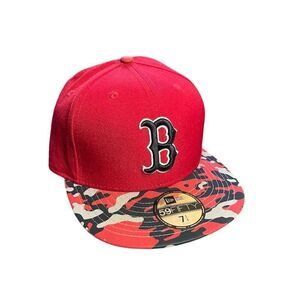 New Era 59FIFTY Boston Red Sox Fitted Hat Red Camo Brim Size 7 1/4